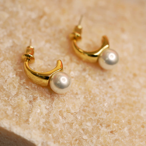 18K Gold Plated C Shaped Pearl Earrings