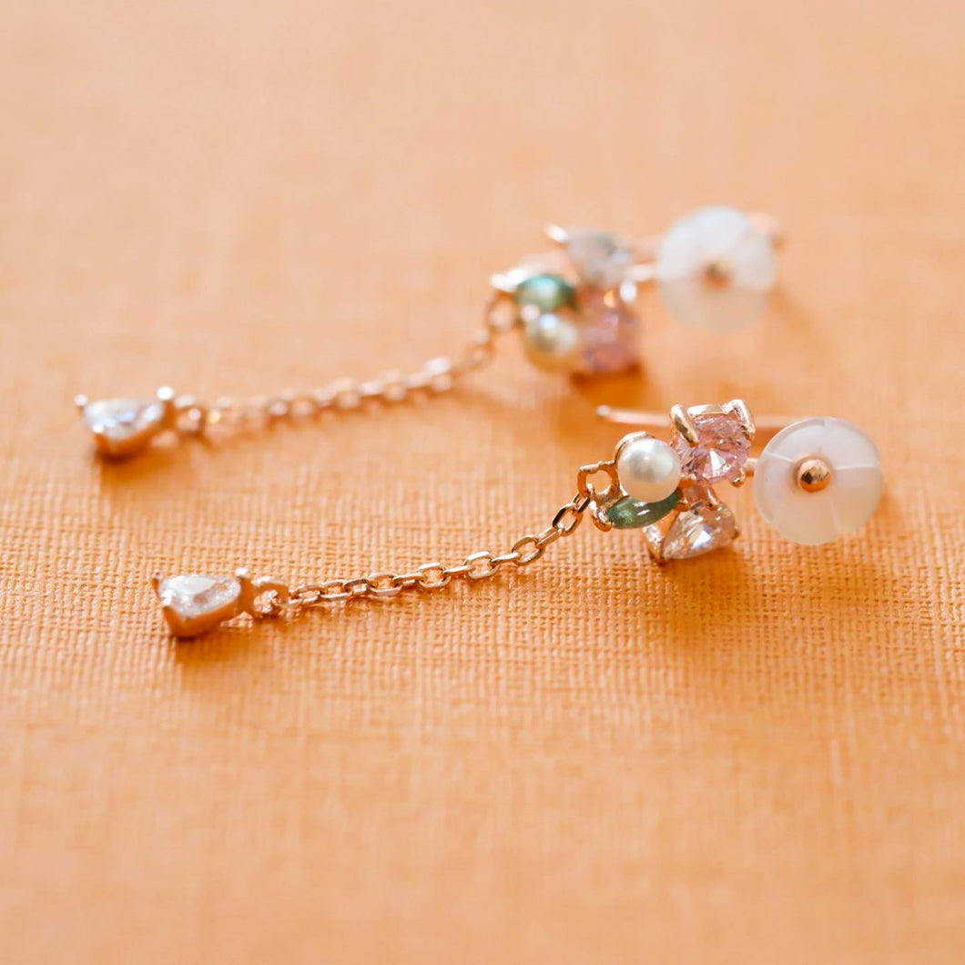 Rose Gold Plated White Flower Multicolor Cubic Zirconia Drop Earrings