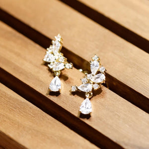 18K Gold Plated Teardrop Cubic Zirconia Drop Earrings - Queenie