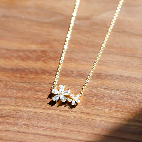 18K Gold Plated Cubic Zirconia Flower Necklace