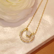 Load image into Gallery viewer, 18K Gold Plated Cubic Zirconia Crescent Moon and Star Necklace
