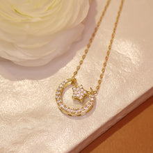Load image into Gallery viewer, 18K Gold Plated Cubic Zirconia Crescent Moon and Star Necklace