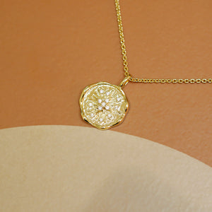 18K Gold Plated Cubic Zirconia Star Stamp Pendant Charm Necklace