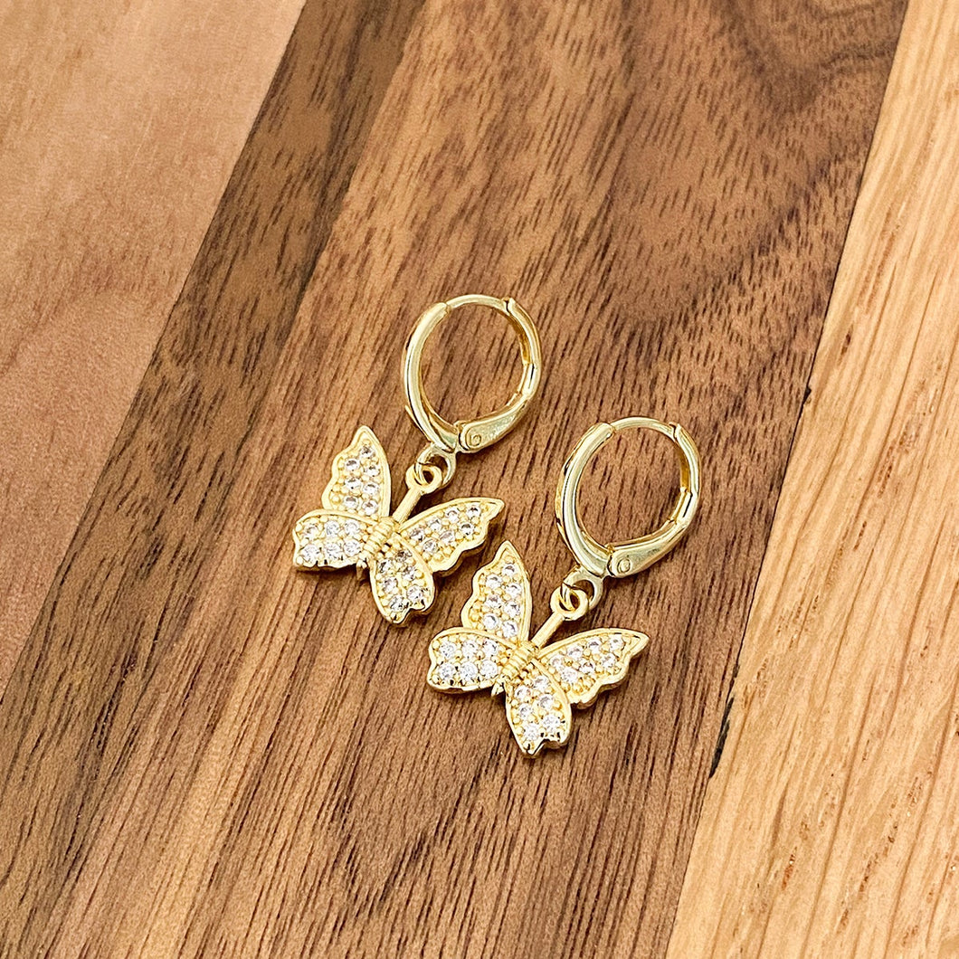 18K Gold Plated Cubic Zirconia Butterfly Huggie Earrings