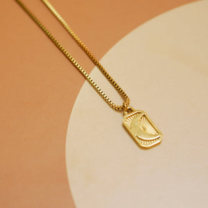 18K Gold Plated Crescent Moon Embossed Pendant Charm Necklace