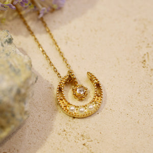 18K Gold Plated Crescent Moon with Moonstone Necklace