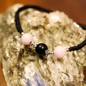Custom Made Obsidian and Kunzite Bracelet