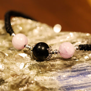 Custom Made Obsidian and Kunzite Bracelet