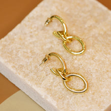 Load image into Gallery viewer, 18K Gold Plated D Knot Hanging Huggie Earrings