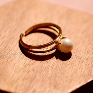 18K Gold Plated Double Band Pearl Ring