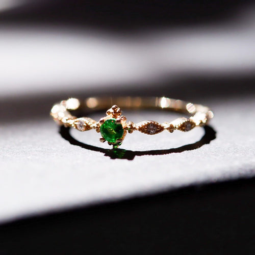 18K Gold Plated Green Cubic Zirconia Ring - Glazee