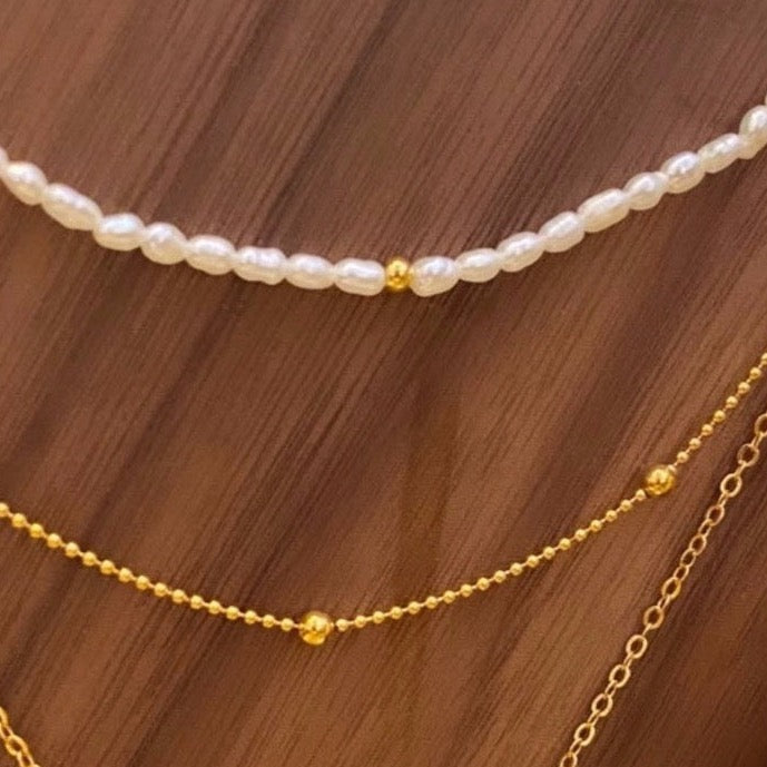 Gold Ball Natural Pearl Necklace