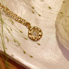 Load image into Gallery viewer, 18K Gold Plated Deboss Cubic Zirconia Star Coin Pendant Charm Necklace
