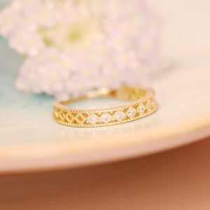 18K Gold Plated Diamond Shape Hollow-out CZ Ring