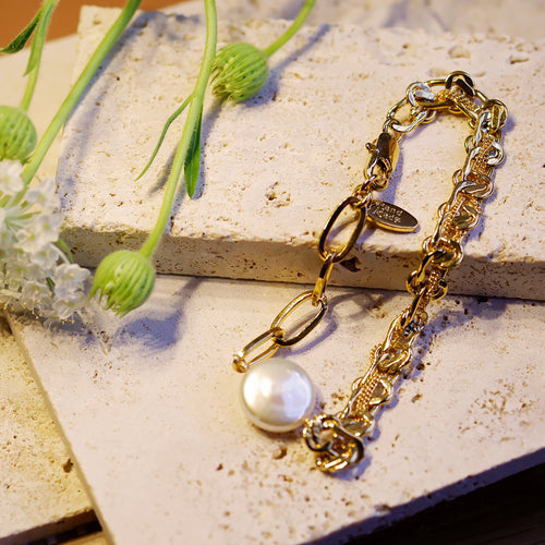 Double Chain Design Baroque Pearl Bracelet