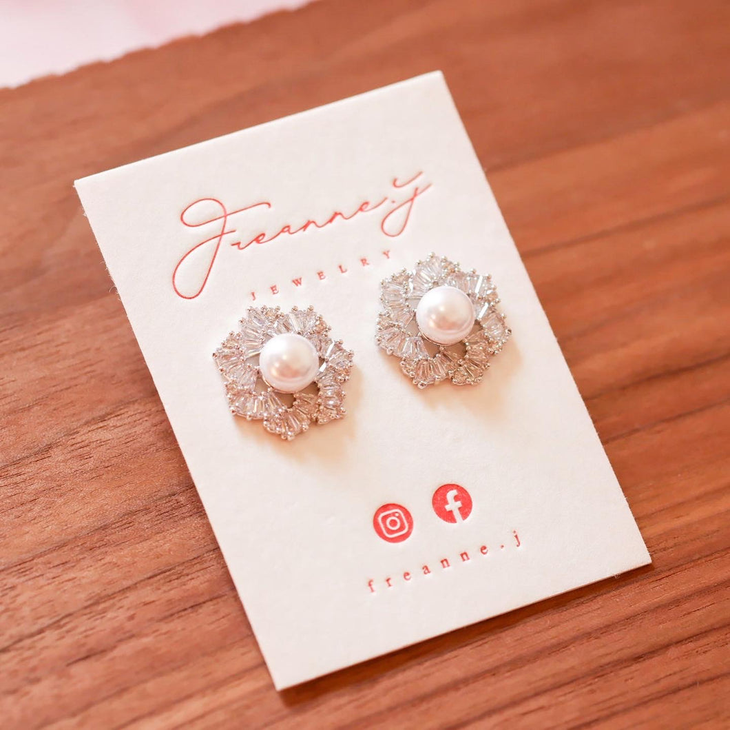 Silver Pearl Cubic Zirconia Stud Earrings