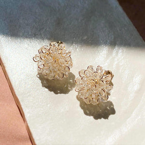 18K Gold Plated Clear Flower Stud Earrings