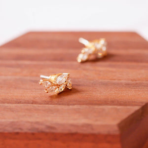 18K Gold Plated Petite Cubic Zirconia Leaf Stud Earrings