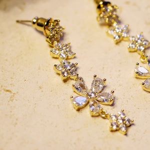 18K Gold Plated Elegant Cubic Zirconia Flowers Drop Earrings