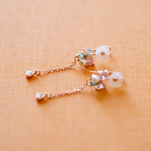 Rose Gold Plated White Flower Multicolor Cubic Zirconia Drop Earrings