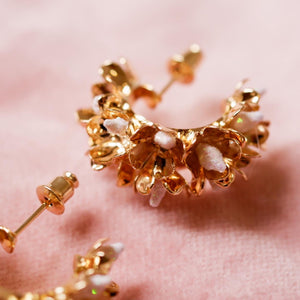 Numerous Flowers Pearl Hoop Earrings - Emma