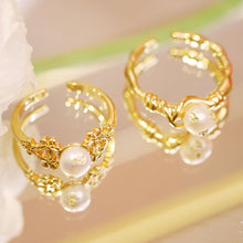 Load image into Gallery viewer, 18K Gold Plated Flowers Gold Foiled Baroque Pearl Open Ring