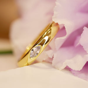 18K Gold Plated French Brass Olive CZ Ring