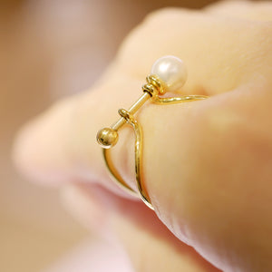 18K Gold Plated Front Open X Shape Pearl Ring