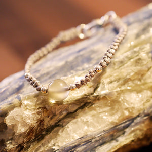 Custom Made Grey Moonstone Bracelet - Grey Rope with Extension Chain