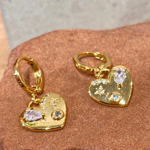 18K Gold Plated Cubic Zirconia Heart Huggie Earrings