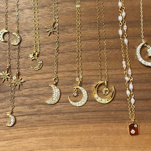 18K Gold Plated Crescent Moon and Tiny Star Necklace