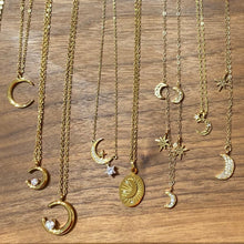 Load image into Gallery viewer, 18K Gold Plated Crescent Moon with CZ Necklace