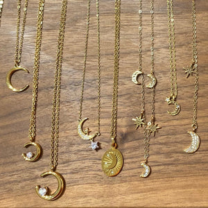 18K Gold Plated Crescent Moon with CZ Necklace