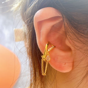 18K Gold Plated Drop Shaped CZ Mini Chain Ear Cuff