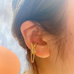 18K Gold Plated Drop Shaped CZ Mini Chain Ear Cuff