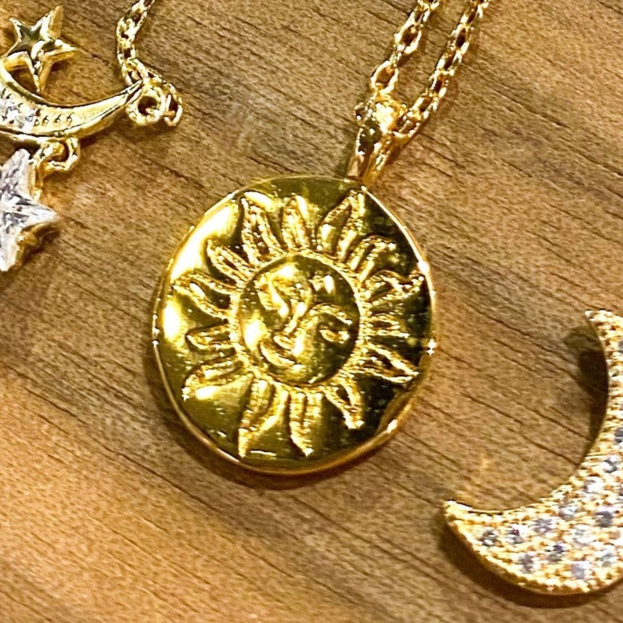 18K Gold Plated Double-sided Sun Face Coin Necklace