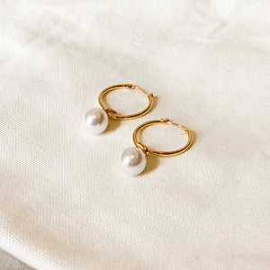 White Pearl Huggie Earrings