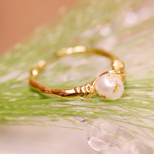 18K Gold Plated Knots Gold Foiled Baroque Pearl Open Ring