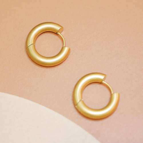 Matte Gold Plated Simple Hoop Huggie Earrings