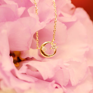 18K Gold Plated Mini Crescent Moon with Star Necklace
