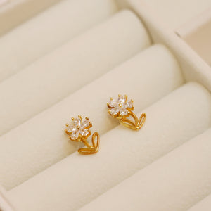 18K Gold Plated Mini Cubic Zirconia Flower Stud Earrings