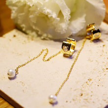 Load image into Gallery viewer, Gold Mini Cubic Zirconia Heart Huggie Pearl Drop Earrings