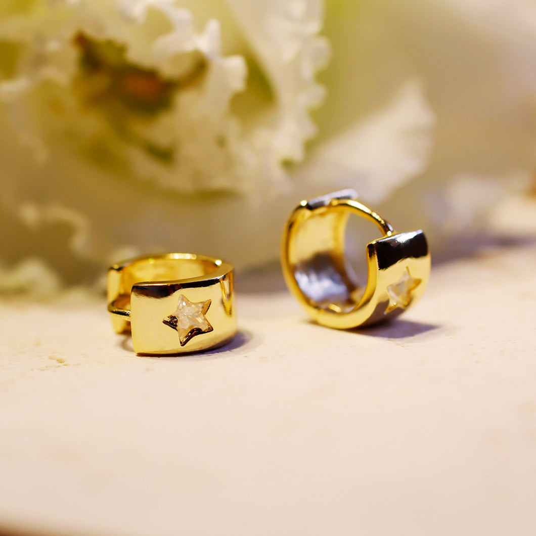 18K Gold Plated Mini Cubic Zirconia Star Huggie Earrings