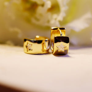 18K Gold Plated Mini Cubic Zirconia Star Huggie Earrings