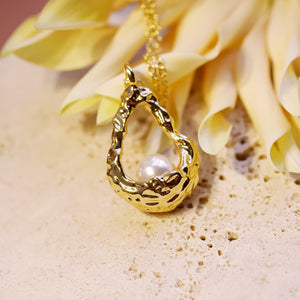 18K Gold Plated Pearl Basket Pendant Necklace