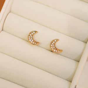 18K Gold Plated Petite Cubic Zirconia Crescent Moon Stud Earrings