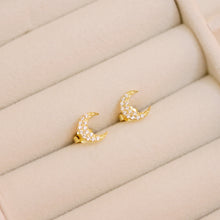 Load image into Gallery viewer, 18K Gold Plated Petite Cubic Zirconia Crescent Moon Stud Earrings