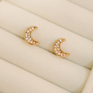 18K Gold Plated Petite Cubic Zirconia Crescent Moon Stud Earrings