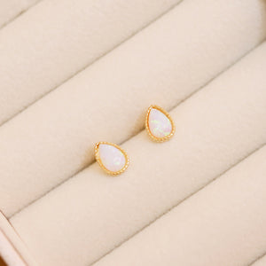 18K Gold Plated Petite Drop Shape Opal Stud Earrings