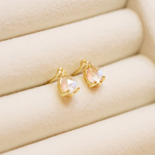 18K Gold Plated Petite Moonstone Stud Earrings